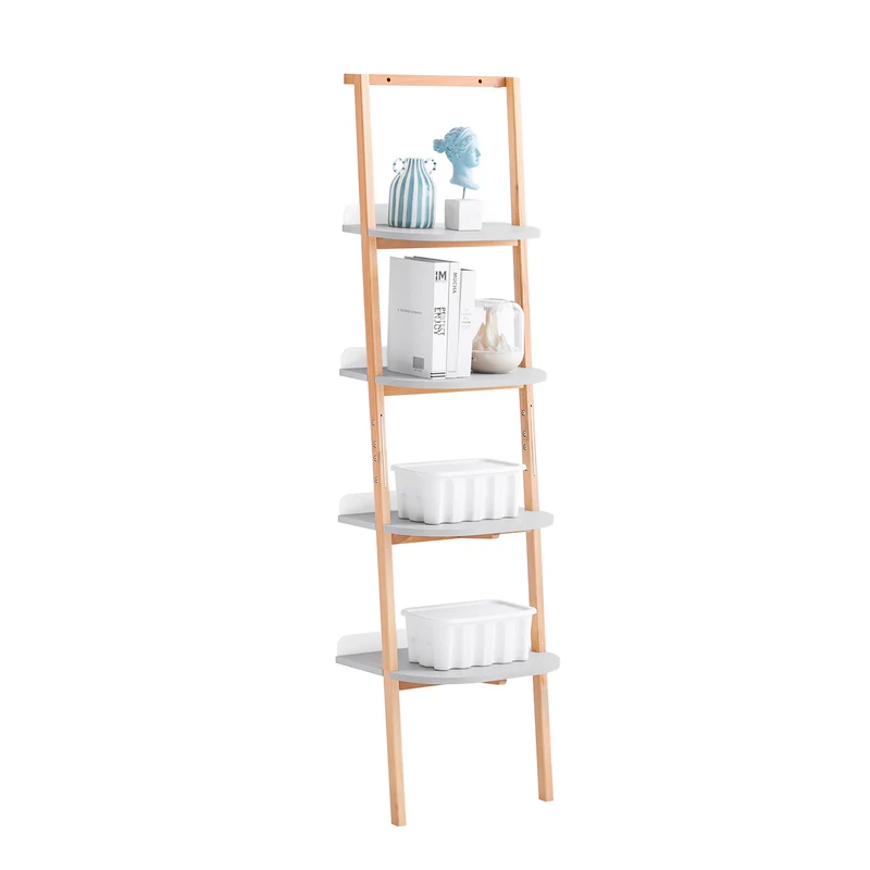 SoBuy HSTR02-K-HG Bibliothèque avec 4 Niveaux, pour Salon et Chambre, Rangement Optimisé, Design Fonctionnel, Usage Quotidien, Pratique – L44×P39×H169 cm, Gris