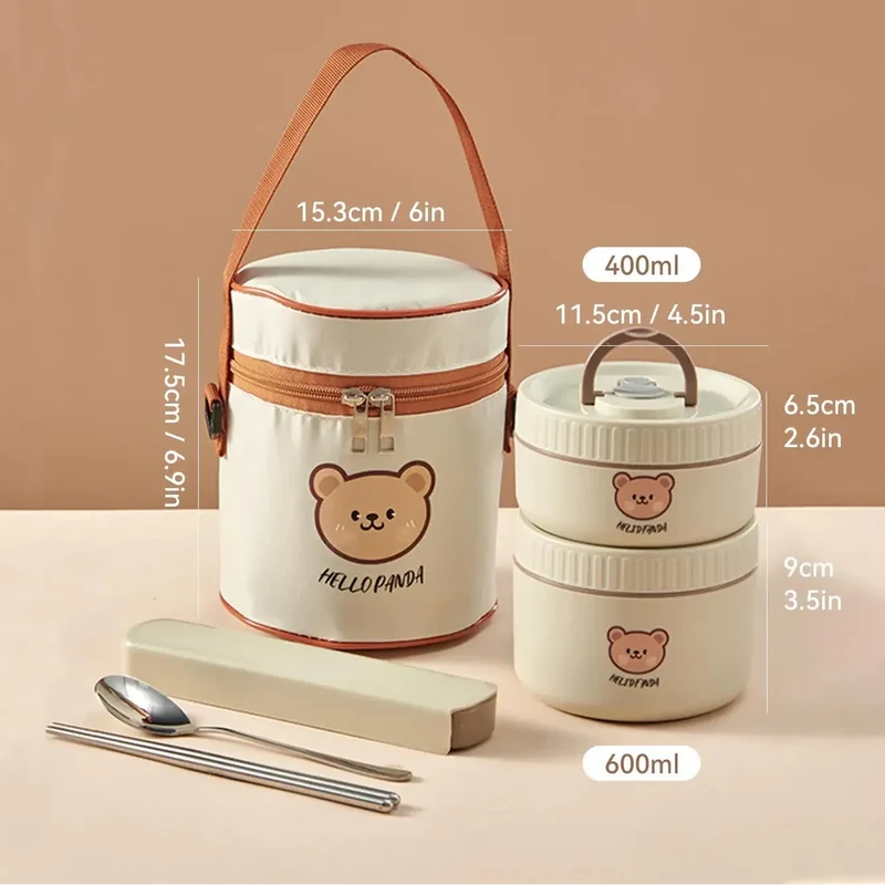 Ensemble de 2 Lunchbox cylindriques isothermes pour enfants (1 litre)