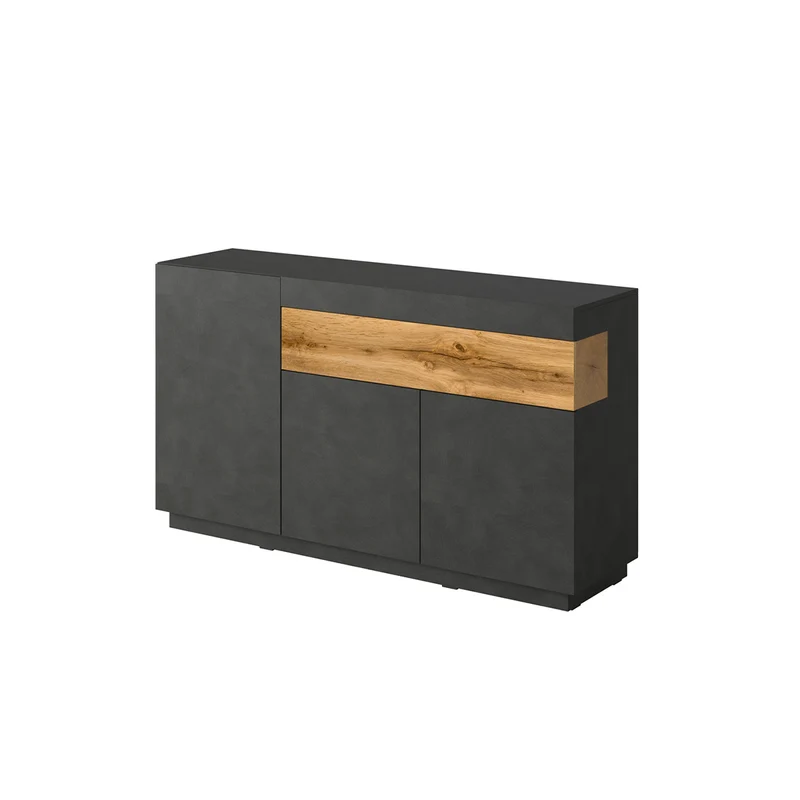 Buffet 3 portes 1 tiroir Andrea Gris anthracite et Bois