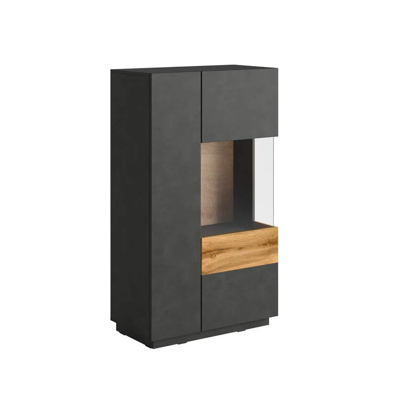 Vaisselier 2 portes ouverture droite Andrea Gris anthracite et Bois