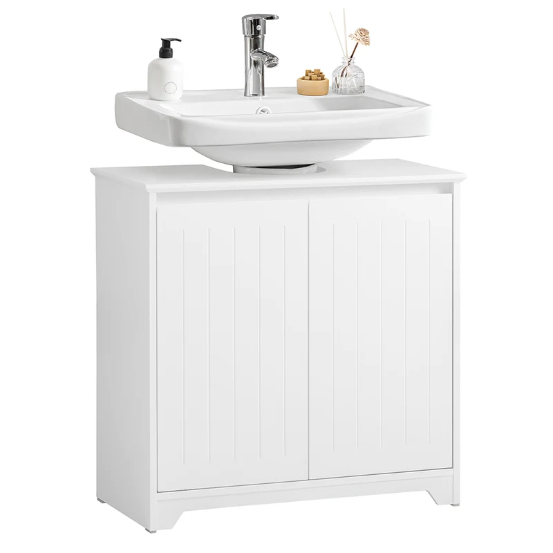 SoBuy BZR108-II-W Meuble sous Colonne Lavabo avec 2 Portes – 60×30×60 cm, Charge 30 kg, MDF E1, Blanc