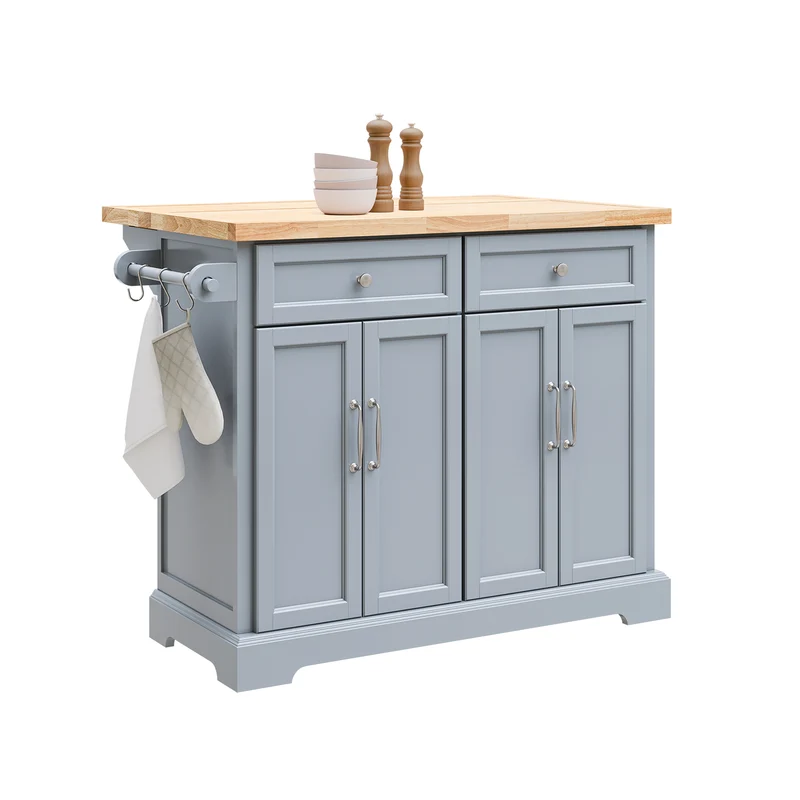SoBuy FKW71-II-HG Ìlot Cuisine Mobile avec Plan Extensible – Gain de Place, Gris