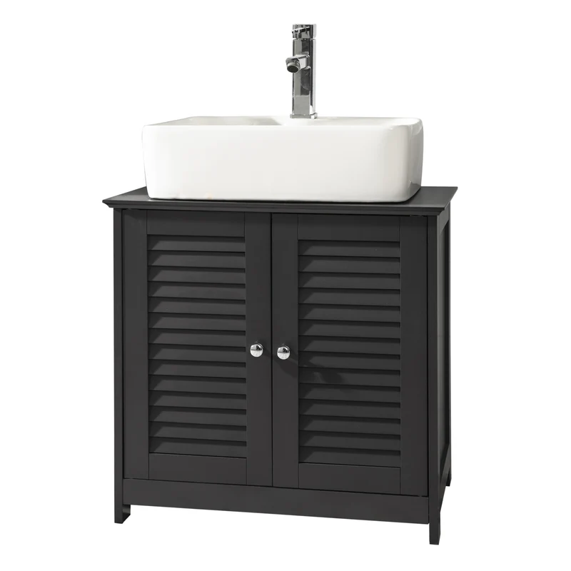 SoBuy FRG237-DG Meuble sous Lavabo avec Étagères Ajustables, Résistant à l’Humidité, pour Salle de Bain et WC, Rangement Optimisé – L60×P35×H58 cm, MDF, Gris