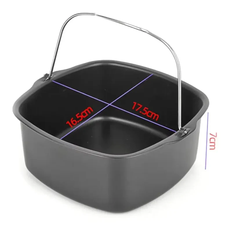 Moule à Gâteau Carré Antiadhésif pour Friteuse Air Fryer — 7 & 8 Pouces avec Poignée