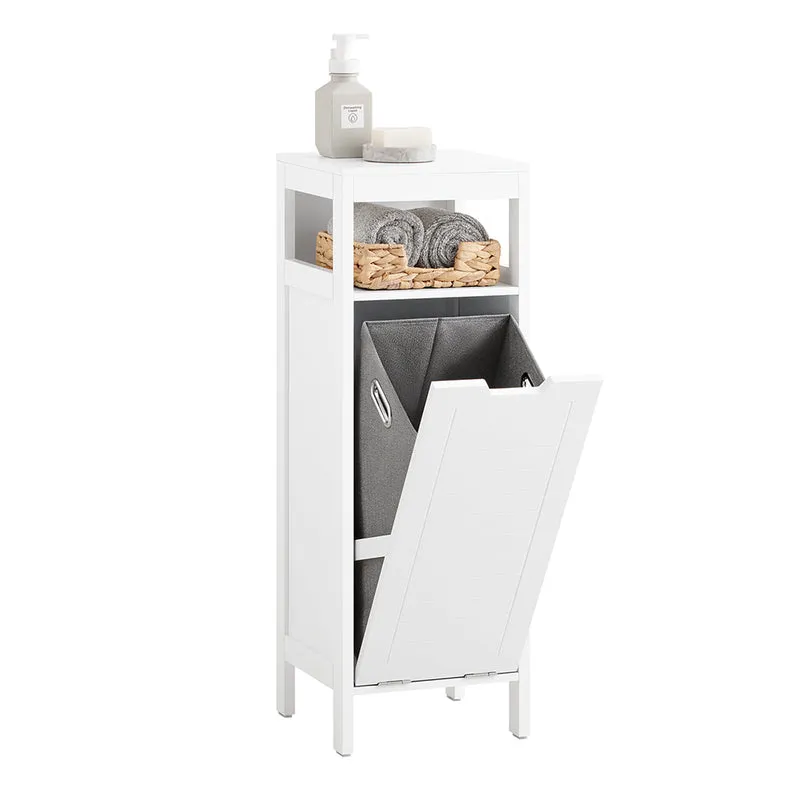 SoBuy BZR122-W Armoire à Linge avec Sac Abattant et Étagère Ouverte – L30×P30×H90 cm, Charge 15 kg, MDF, Blanc