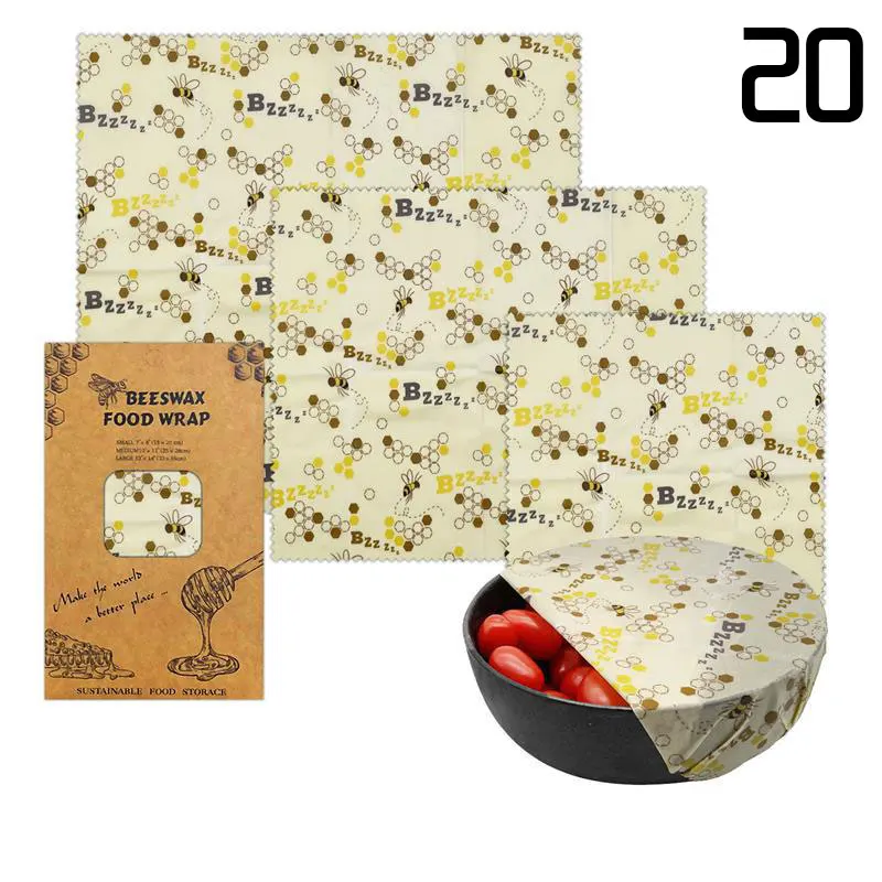 Film Alimentaire Réutilisable Cire d'Abeille Lot de 3 motifs fruités