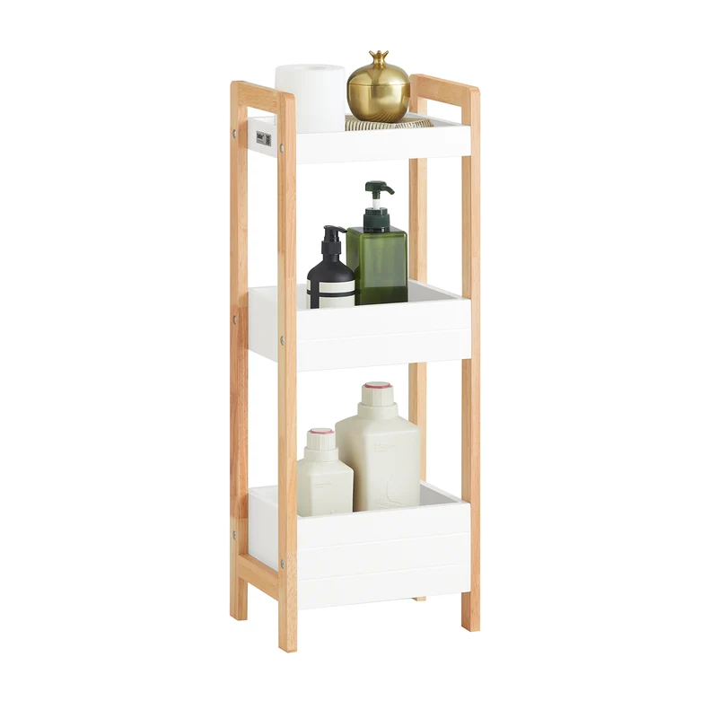 SoBuy FRG226-WN Tour de rangement salle de bain 20 cm avec 3 paniers – Blanc et bois