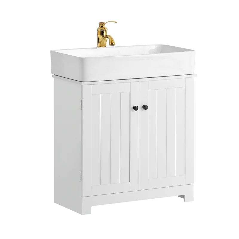 SoBuy BZR18-W Meuble sous Lavabo avec Étagère Réglable, Format Compact, pour Salle de Bain et WC, Rangement Optimisé, Pratique – L60×P29×H60 cm, MDF, Blanc