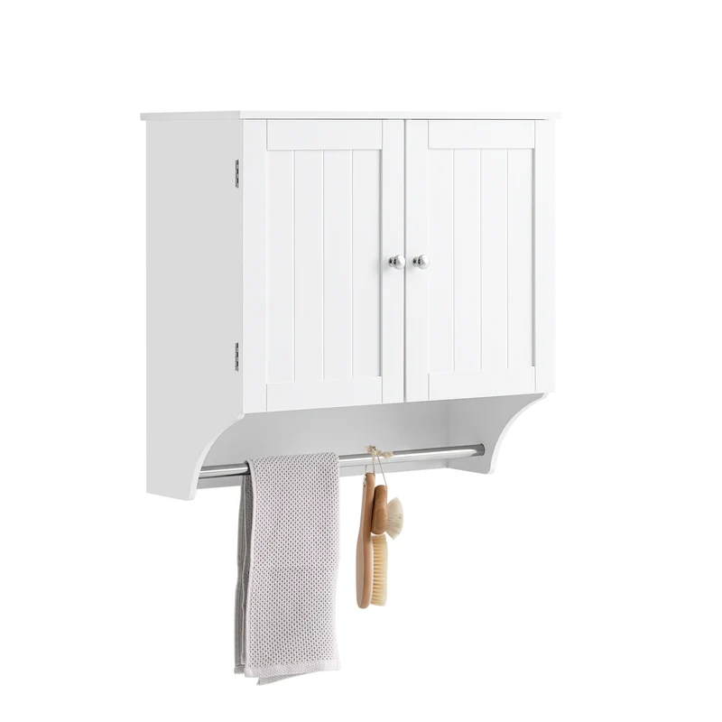 SoBuy BZR84-W Armoire Murale de Salle de Bain – 60×30×60 cm, Étagères Réglables et Barre à Serviettes, Blanc
