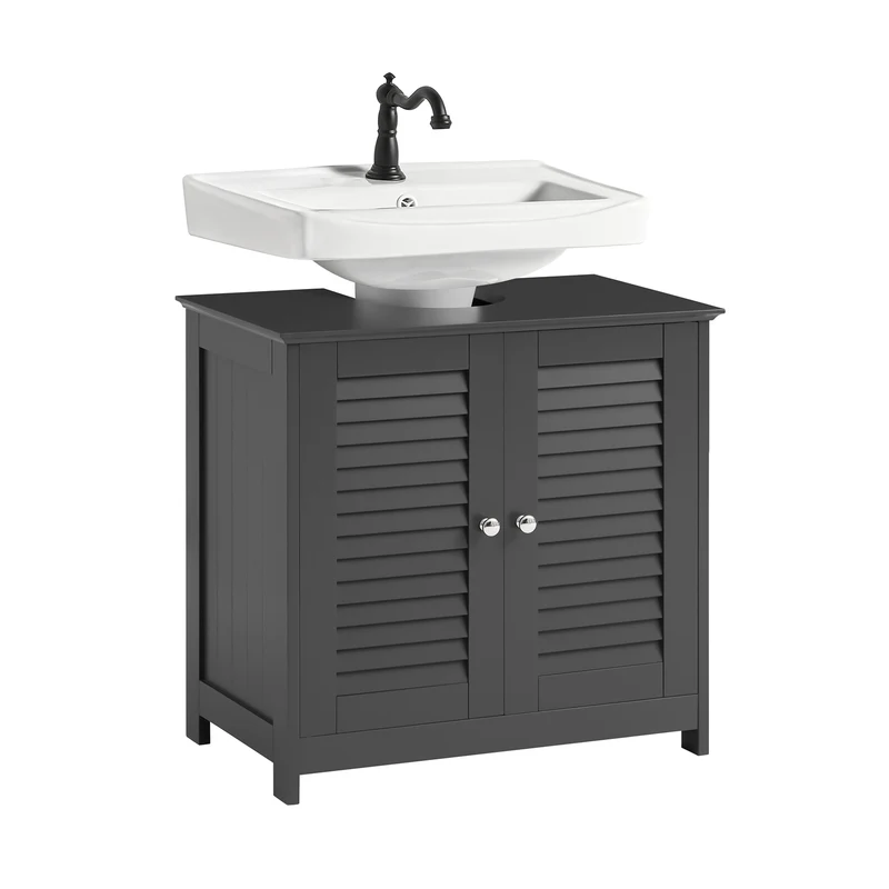 SoBuy FRG237-II-DG Meuble sous Lavabo avec Étagères Ajustables, Résistant à l’Humidité, pour Salle de Bain et WC, Rangement Optimisé – L60×P35×H58 cm, MDF, Gris