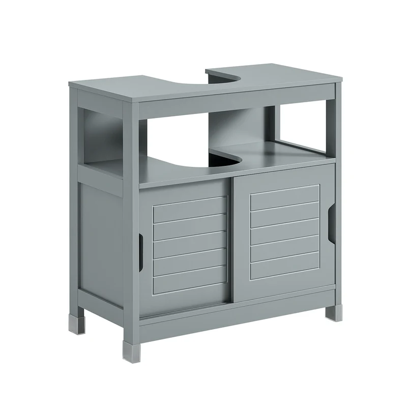 SoBuy FRG128-II-SG Meuble sous Lavabo avec Portes Coulissantes, Format Compact, Résistant à l’Humidité, pour Salle de Bain et WC – L60×P30×H60 cm, Bois, Gris