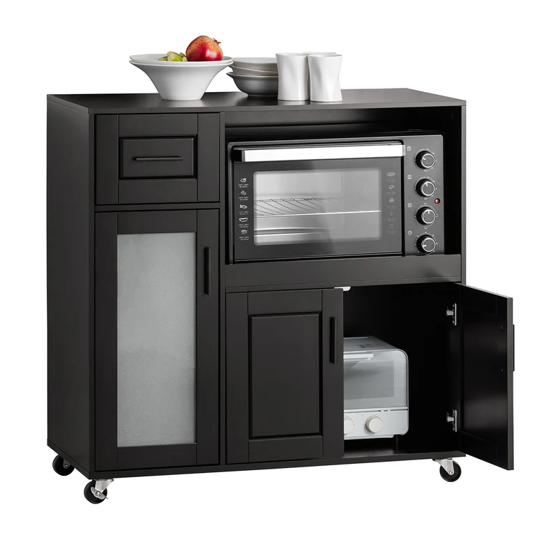 SoBuy FSB78-SCH Meuble Micro-Ondes Buffet Commode sur roulettes Armoire de Cuisine Multi-Rangement avec 3 Portes, 1 Tiroir, 1 Compartiment