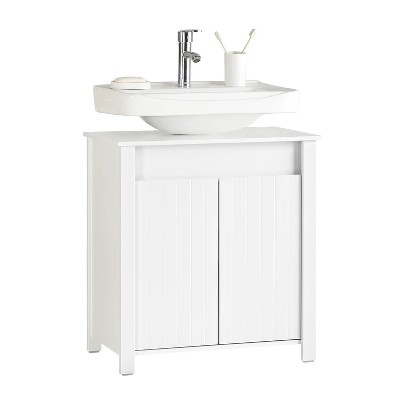 SoBuy BZR101-W Meuble sous Évier Salle de Bain, Meuble Évier de Cuisine avec 2 Portes