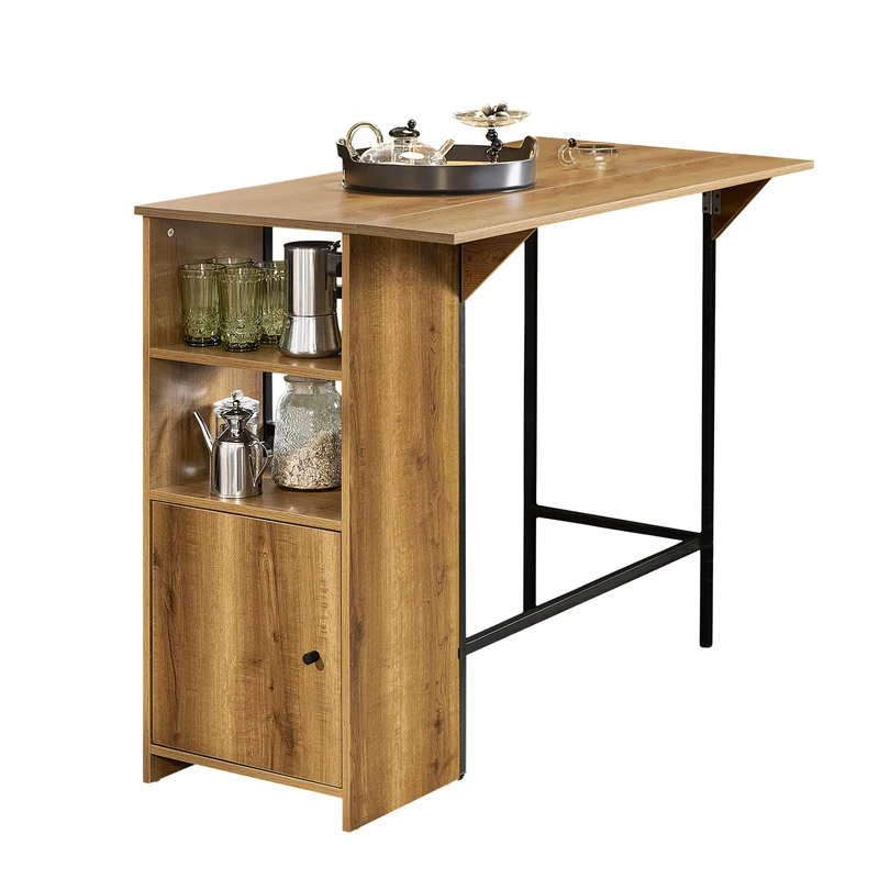 SoBuy FWT98-PF Table Haute Mange-Debout avec Plateau Extensible, Design Moderne, pour Cuisine et Salle à Manger, Design Fonctionnel – L120×P45/63×H95 cm