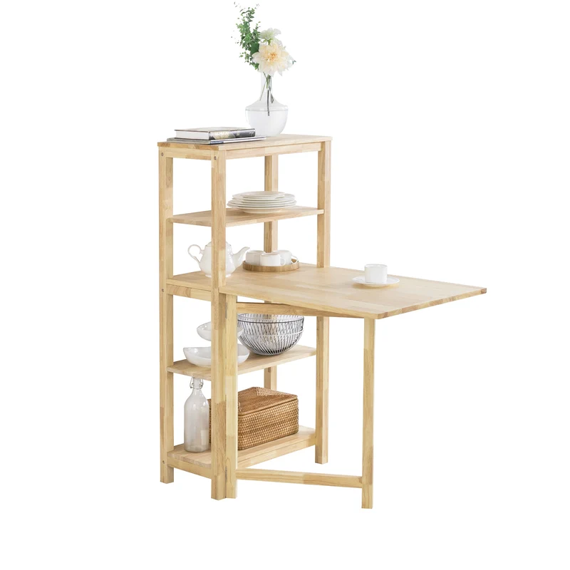 SoBuy FWT70-N Table Pliante en Bois d'Hévéa – 98×60 cm, 3 Étagères, Naturel
