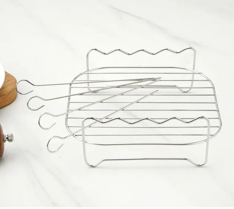 Grille Inox Air Fryer avec Brochettes et Supports - 5 pièces