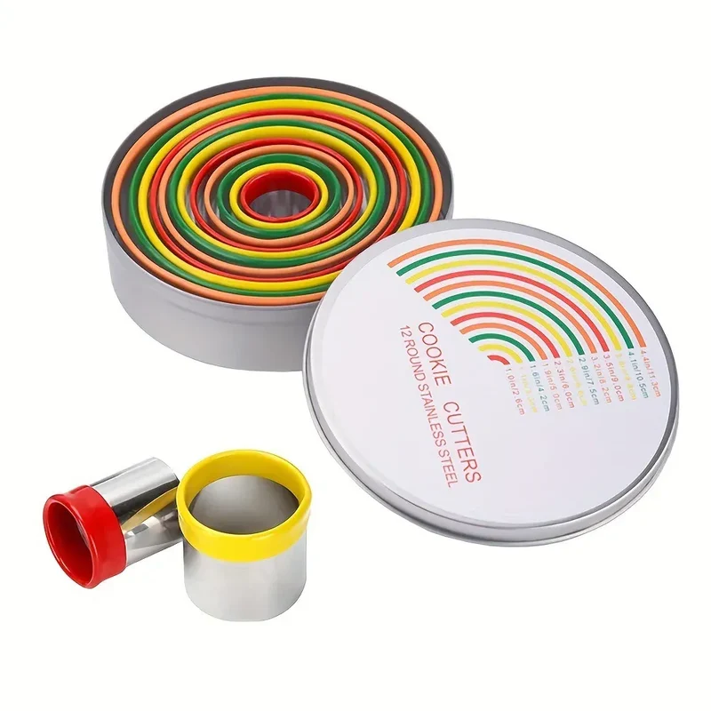 Emporte-pièces ronds en inox colorés - Set de 12 pour biscuits