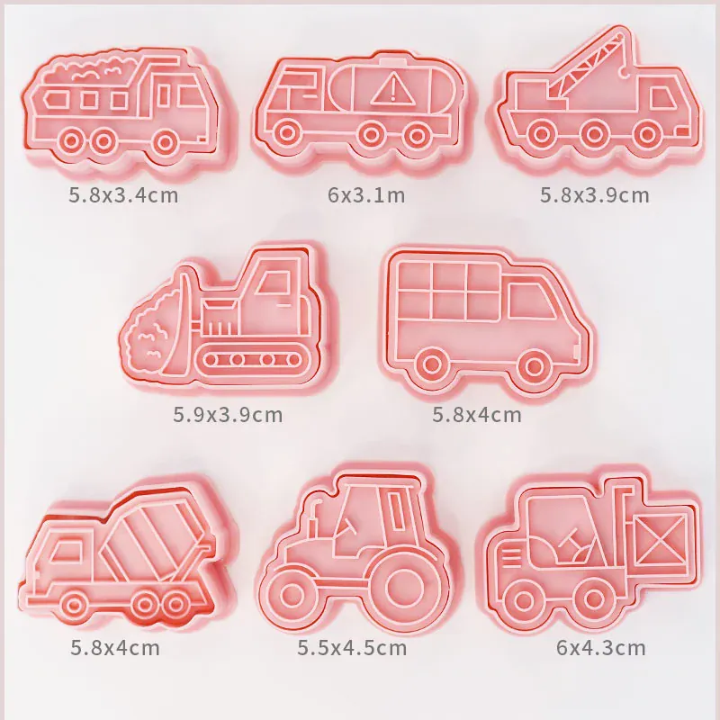 Emporte-pièces de pâtisserie - Set de 8 camions en plastique 3D