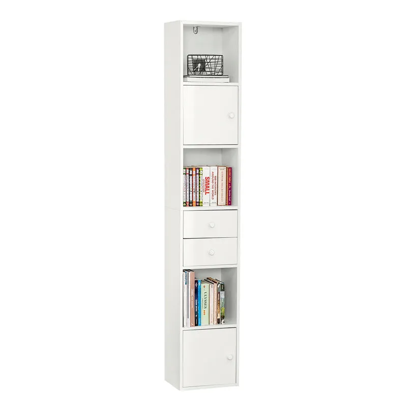 SoBuy STR10-W Meuble Colonne de Salle de Bain Armoire de Rangement Placard de Rangement Armoire sur Pied avec 2 Portes et 2 Tiroirs Blanc 33x24x188cm