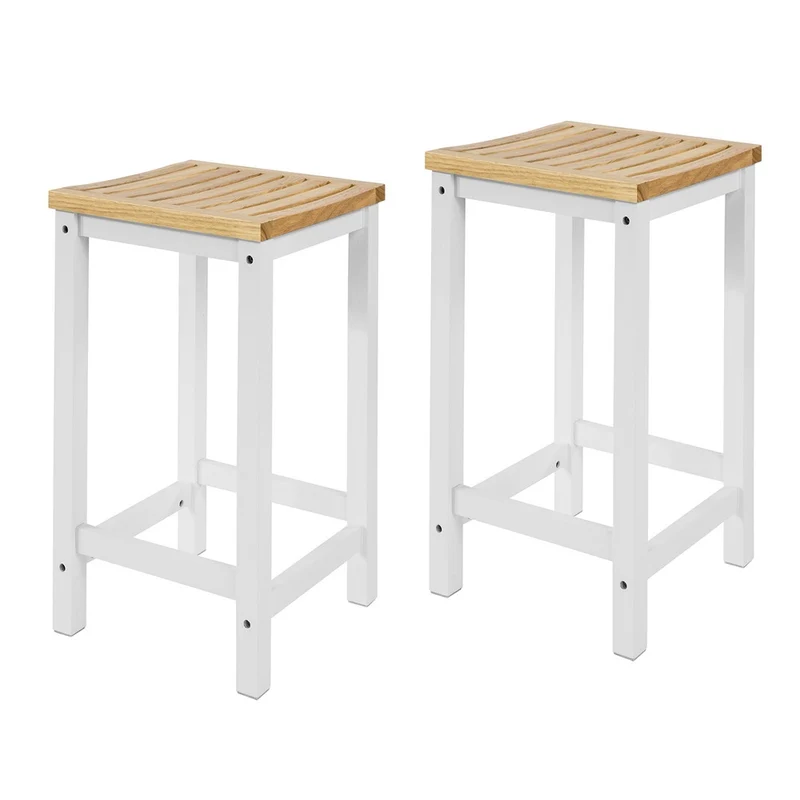 SoBuy FST29-WNx2 Lot de 2 Chaises Tabourets de Cuisine en Bois avec Repose-Pieds