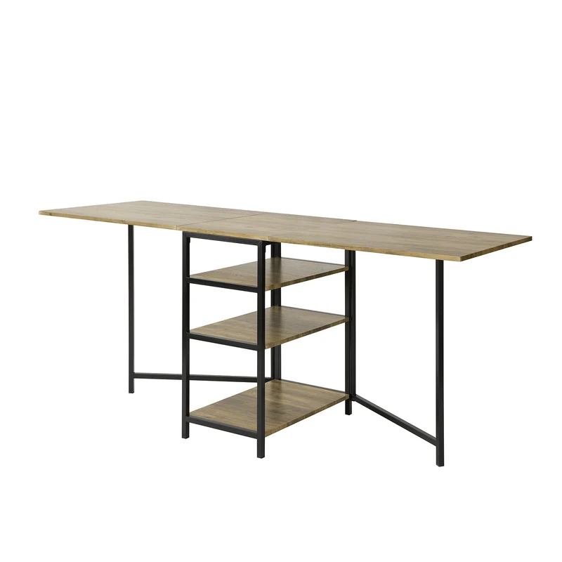SoBuy FWT62-N Table Pliante avec 2 Abattants et 3 Étagères de Rangement, Table de Cuisine Salle à Manger Pliable, Économie d'espace, 180 x 60 x 77cm