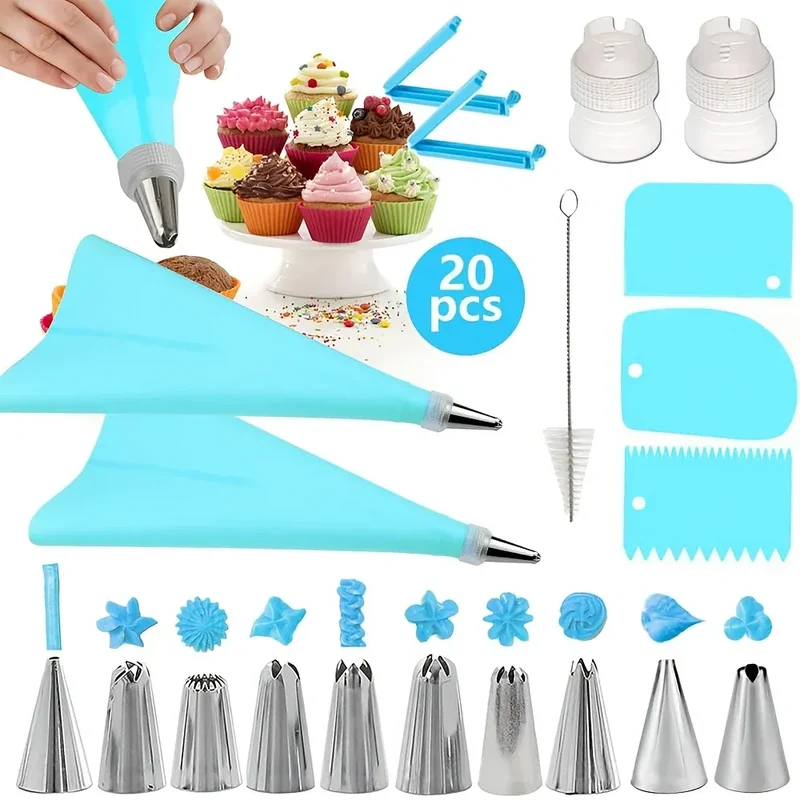 Set de Poches à Douille en Silicone avec 20 Accessoires pour Pâtisserie