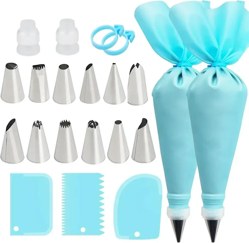 Poches à Douille en Silicone - Set de Pâtisserie avec 12 Douilles en Acier Inoxydable