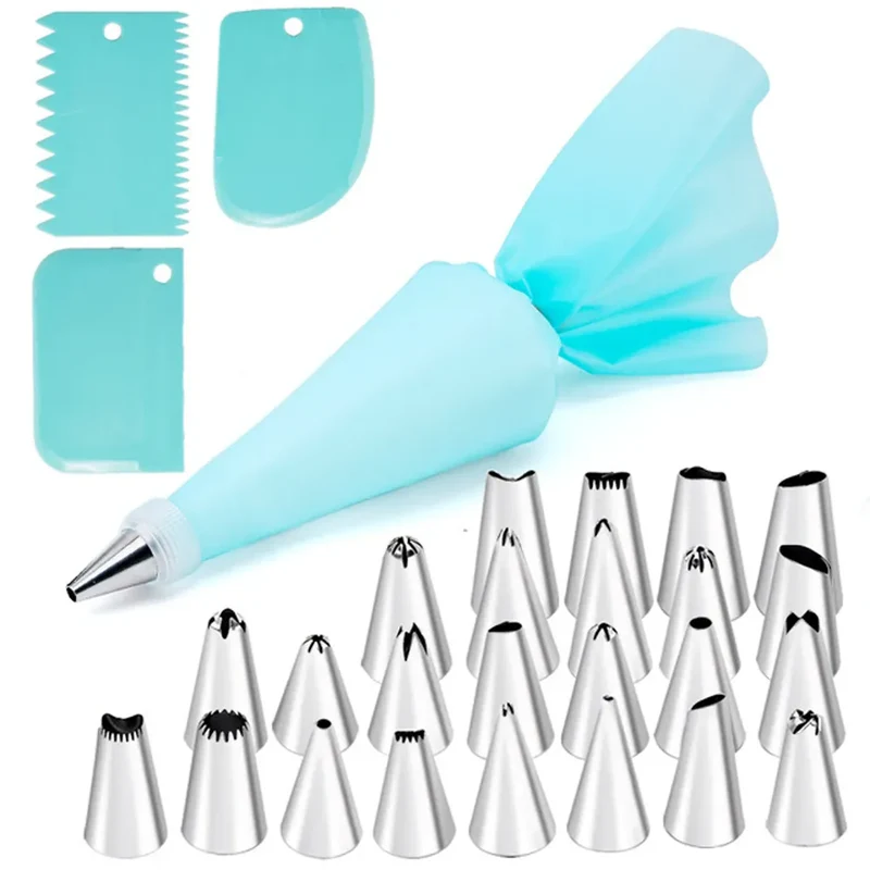 Set d'Outils de Décoration de Gâteaux 27 Pièces - Poche Réutilisable et Douilles en Acier Inox