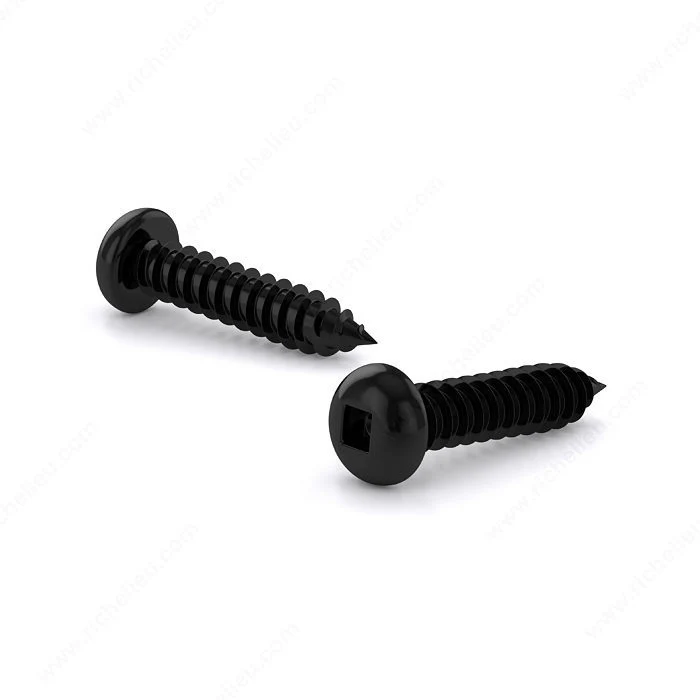 Vis à métal zinguée noir, tête ronde, empreinte carrée, filet autotaraudeur, pointe type A - 100 unités