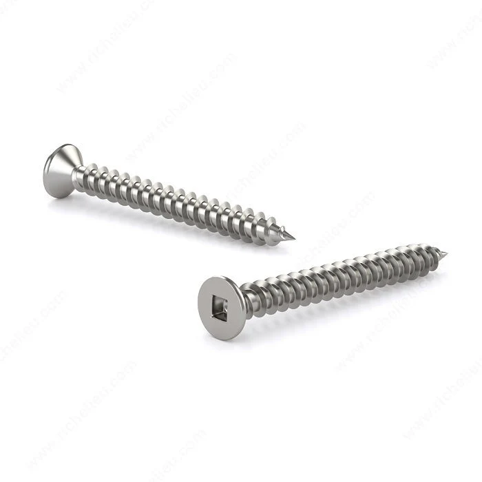 Vis à métal en acier inoxydable, tête plate, empreinte carrée, filet autotaraudeur, pointe type A - 100 unités