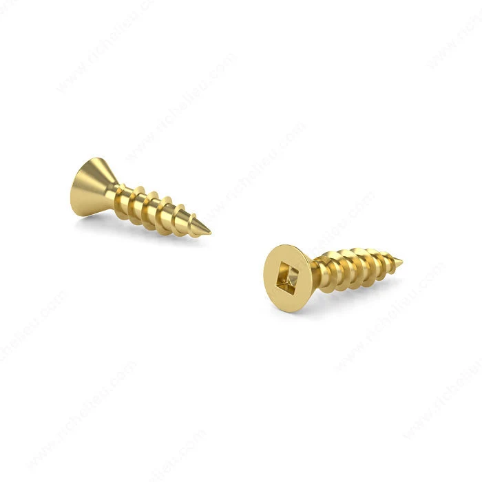Vis à bois plaquée laiton, tête plate, empreinte carrée, filet régulier, pointe bois régulier - 100 unités