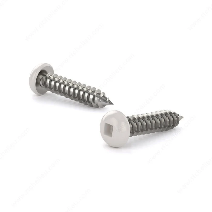 Vis à métal en acier inoxydable, tête ronde blanche, empreinte carrée, filet autotaraudeur, pointe type A