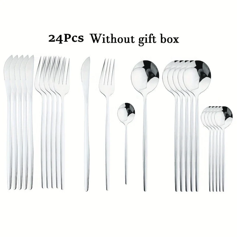 Set de couverts dorés avec manche noir - Acier inoxydable 24 pièces - VF20943