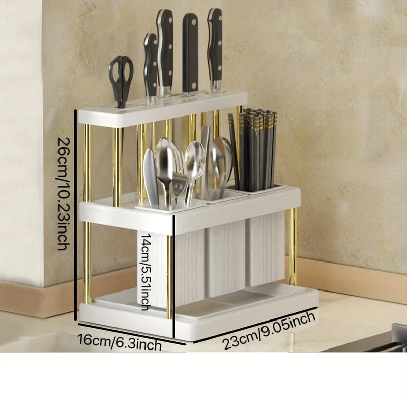 Porte-Couteaux et Range-Couverts 2 Étages – Bac d'Égouttage Amovible
