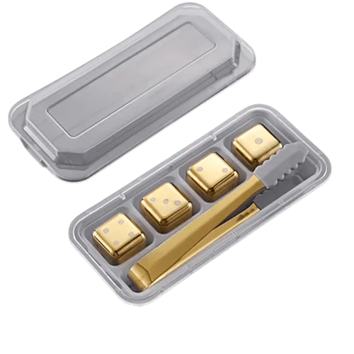 4 Glaçons Réutilisables Inox doré en forme de Dés à jouer