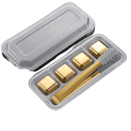 4 Glaçons réutilisables inox Doré en forme de Dés à jouer