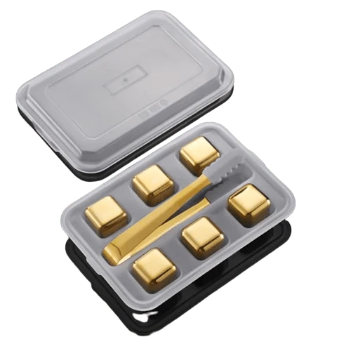 6 Glaçons réutilisables en inox doré