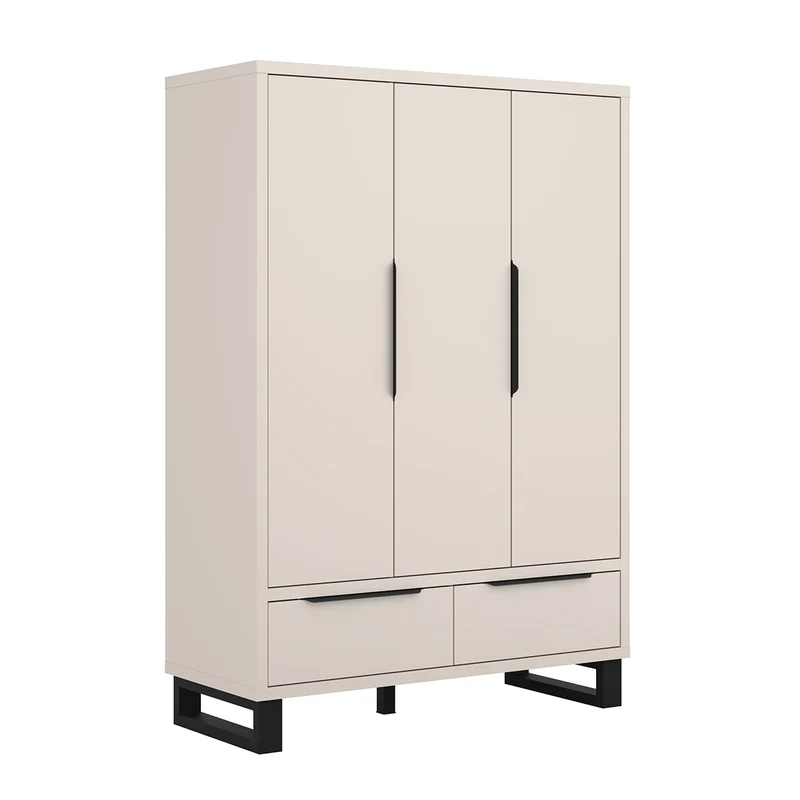 Armoire 3 portes 2 tiroirs Eden Cachemire et Noir