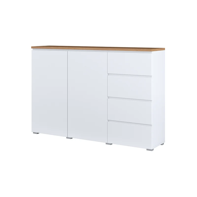Buffet 2 portes 4 tiroirs Liko Blanc et Bois