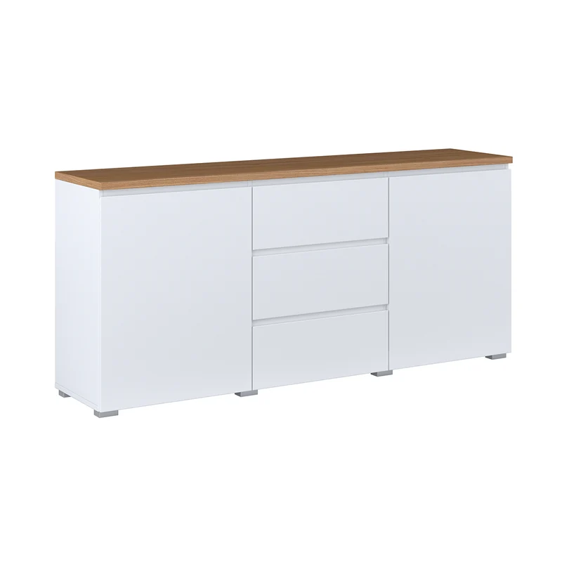 Buffet 2 portes 3 tiroirs Liko Blanc et Bois
