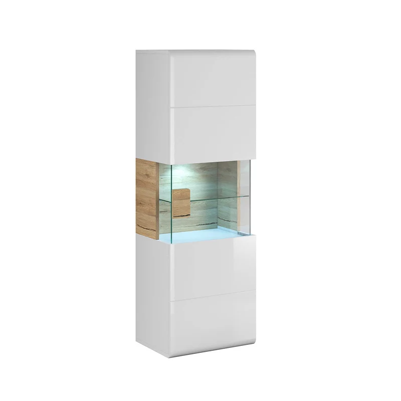 Vitrine murale 1 porte avec LED Jules Blanc et Bois