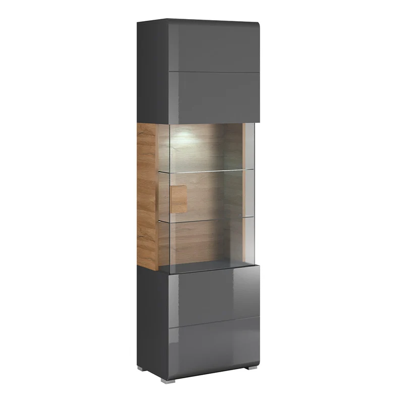 Vitrine 1 porte avec LED Jules Gris et Bois
