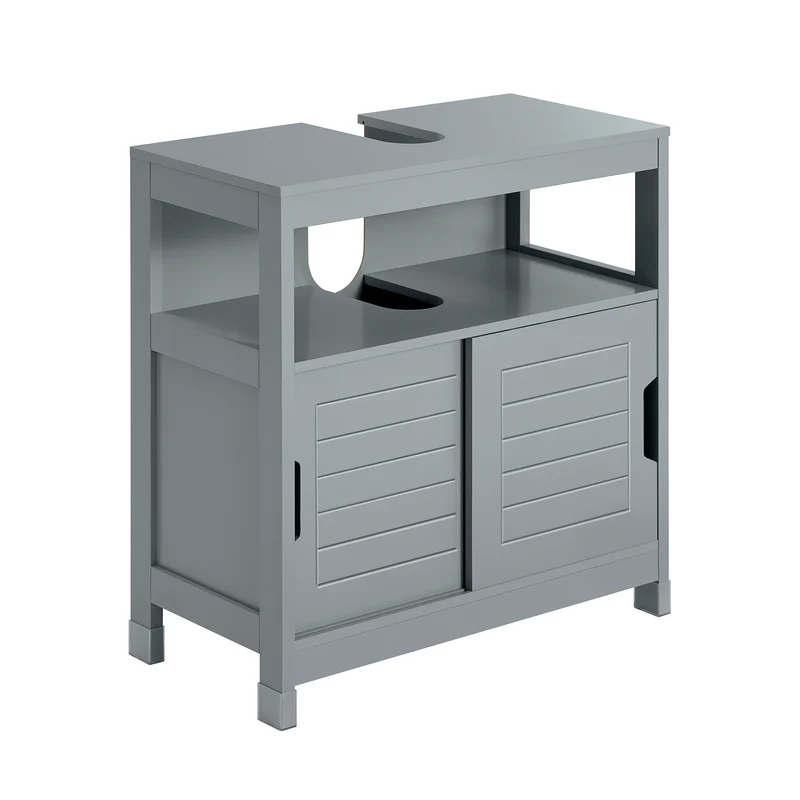 SoBuy FRG128-SG Meuble sous Lavabo avec Portes Coulissantes, Format Compact, Résistant à l’Humidité, pour Salle de Bain et WC – L60×P30×H60 cm, Bois, Gris