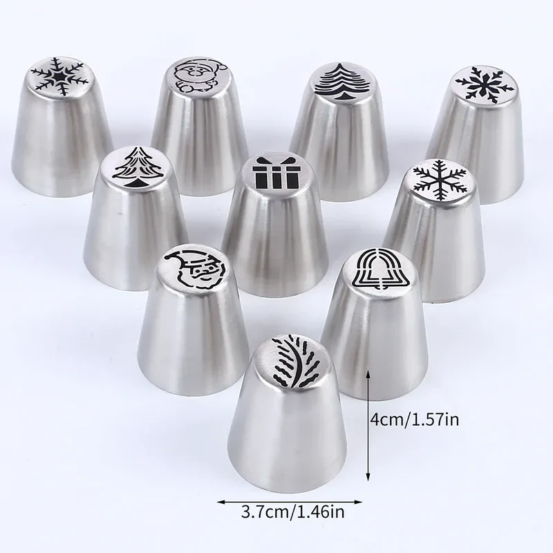 Set de 10 Douilles à Pâtisserie en Acier Inoxydable - Motifs de Noël