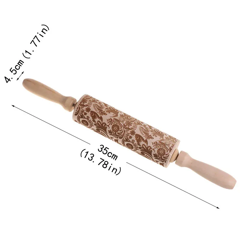 rouleau à pâtisserie en bois gravé pour biscuits et gâteaux - Accessoires de cuisine