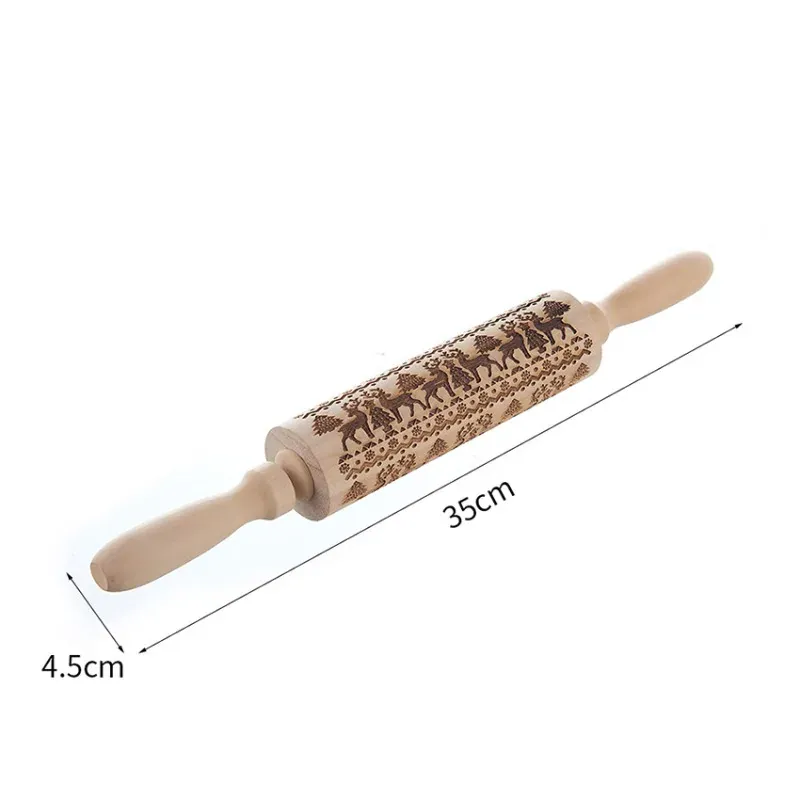 Rouleau à pâtisserie en bois rétro avec motifs gravés - Style européen