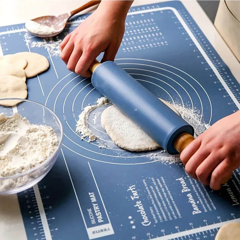 Rouleau à pâtisserie en silicone avec tapis de cuisson anti-adhésif - Idéal pour pâtes pizzas et biscuits