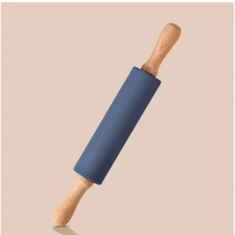 Rouleau à pâtisserie en silicone anti-adhésif avec poignées en bois