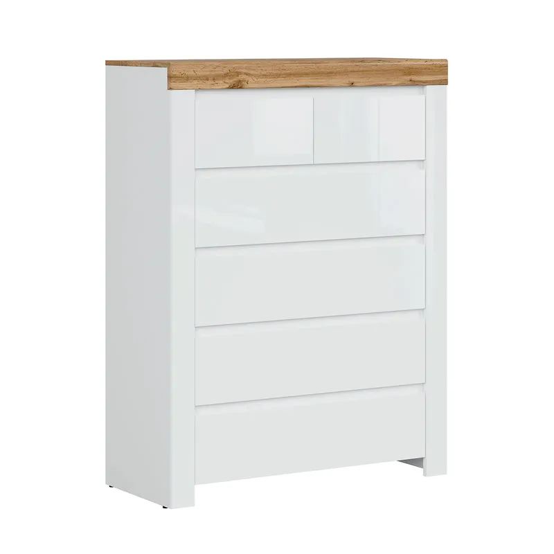 Commode 6 tiroirs Hella Blanc et Bois