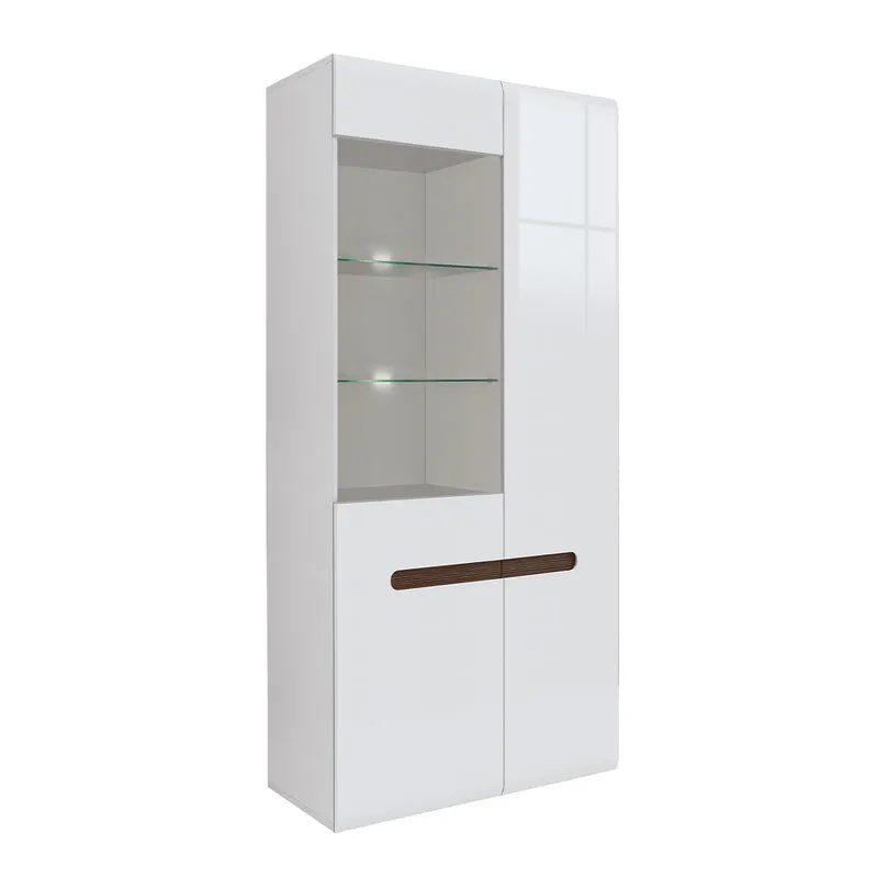 Vaisselier 2 portes avec LED Darrel Blanc laqué et Bois